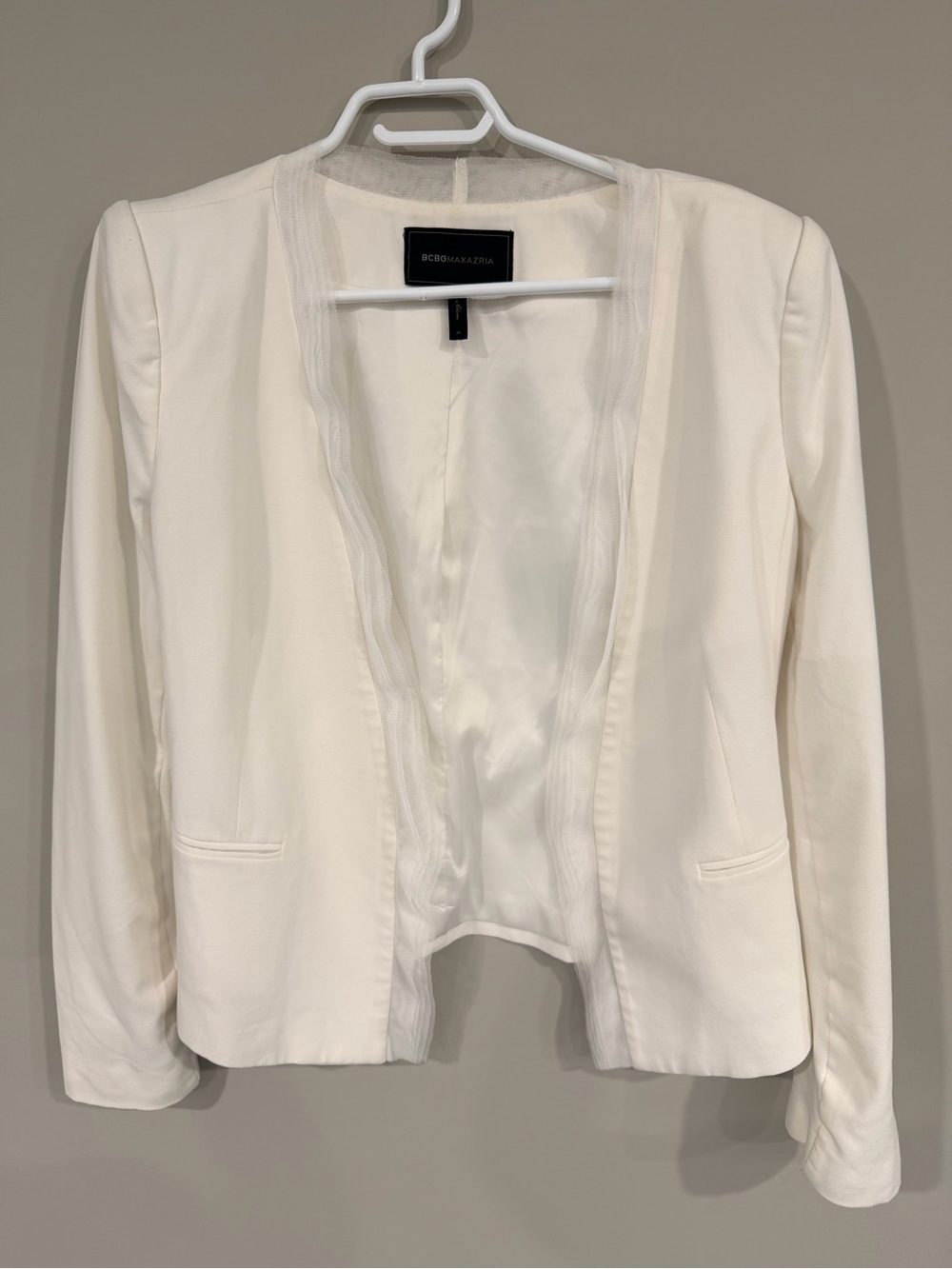 BCBGMAXAZRIA Women's White Open-Front Blazer Size Medium